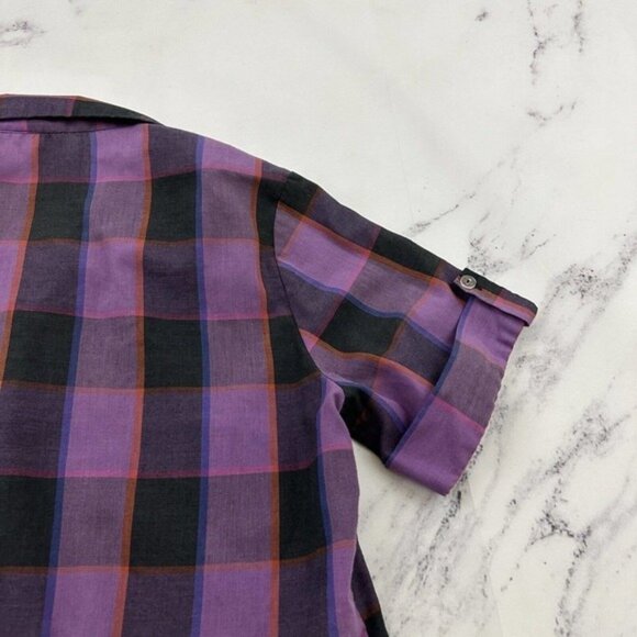 AM Casuals Womens Vintage Top Size M Purple Black Plaid Pinup Retro Button Up - Picture 10 of 12